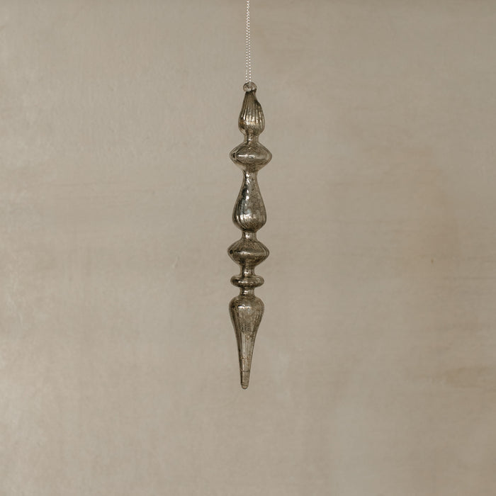 Silver Spindle Glass Ornament - Set of Two