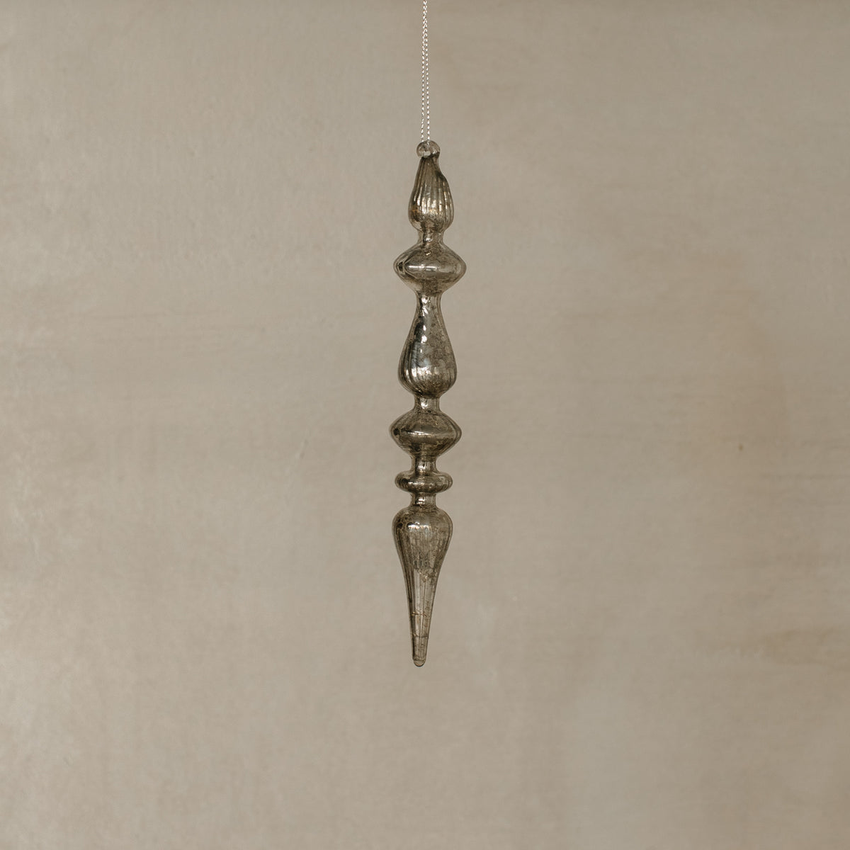 Silver Spindle Glass Ornament - Set of Two