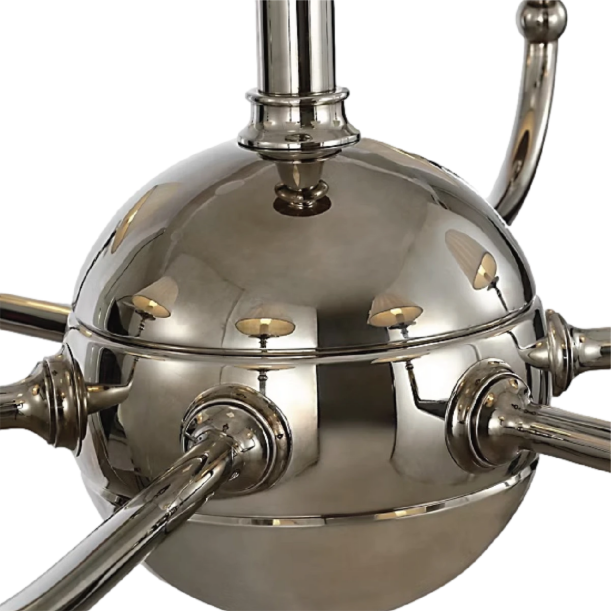 Acres Market & Interiors Embers 41" Chandelier, polished nickel finish, spherical design with radiating arms.