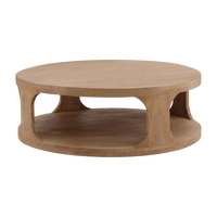 Round wooden coffee table on a white background