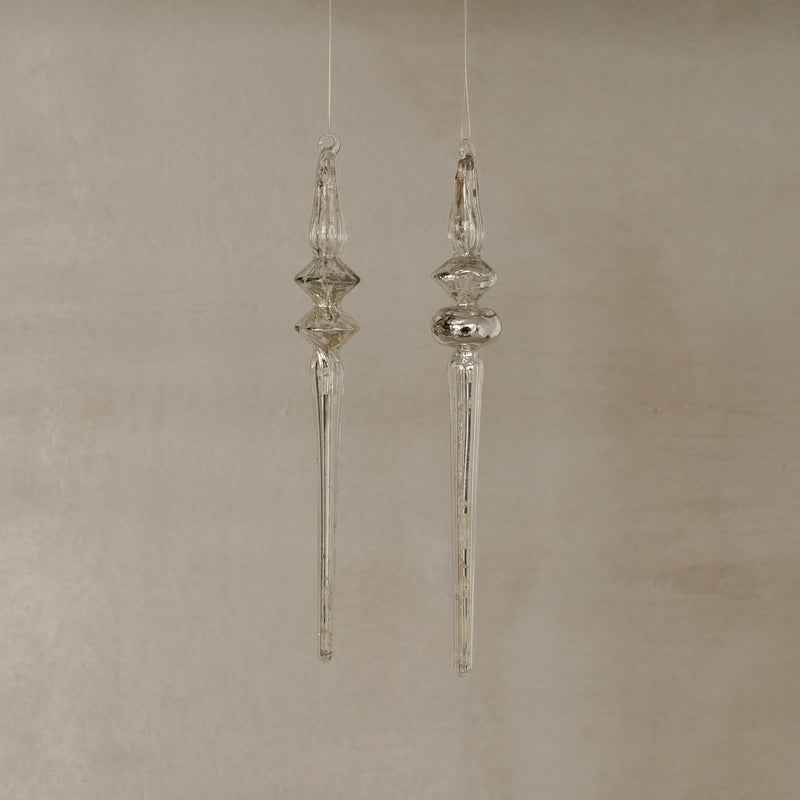Glass Icicle Ornaments - Set of Two